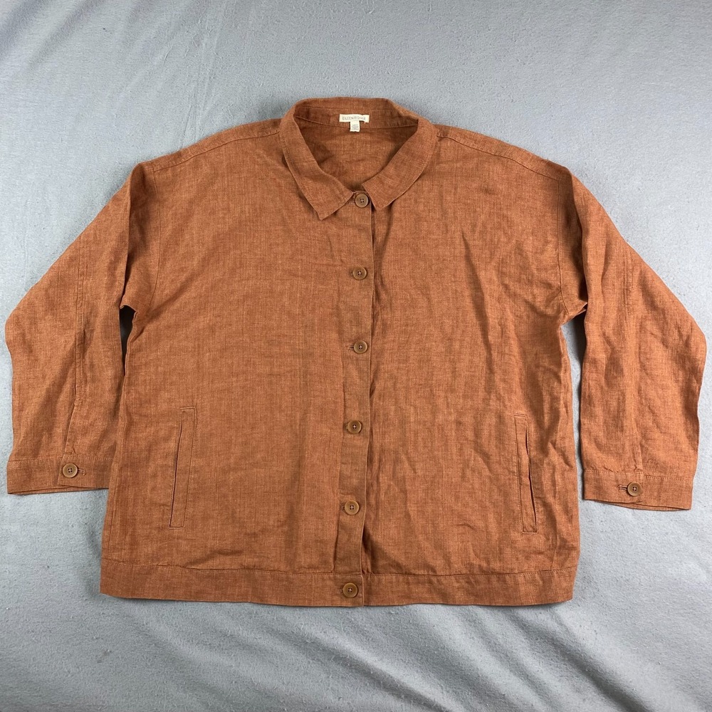 Eileen Fisher womens Delave Jacket XL Washed Linen Classic Collar cinnamon fall